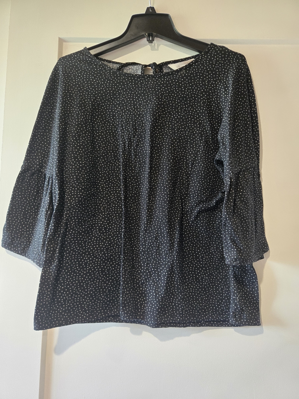 LC Lauren Conrad Black Polka Dot Bell Sleeve Blouse